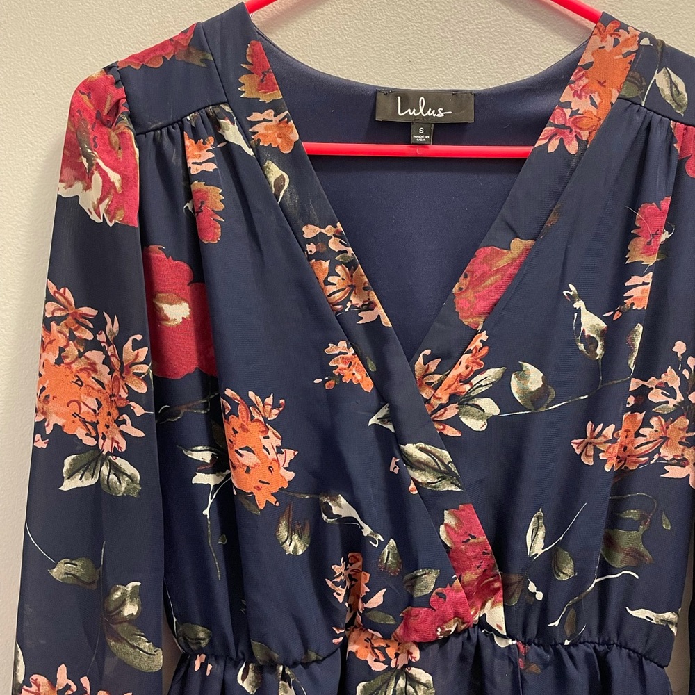 Lulus navy floral fall dress